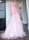 Pink Strapless A-Line Tulle Sequined Long Ball Dress Birthday Evening Dress HZ1024