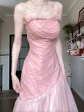 Pink Strapless A-Line Tulle Sequined Long Ball Dress Birthday Evening Dress HZ1024