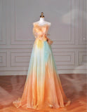 Multicolor Strapless A-Line Tulle Long Prom Dress Wedding Dress Birthday Dress HZ1024