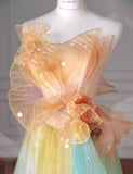 Multicolor Strapless A-Line Tulle Long Prom Dress Wedding Dress Birthday Dress HZ1024