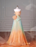 Multicolor Strapless A-Line Tulle Long Prom Dress Wedding Dress Birthday Dress HZ1024