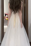 White Spaghetti Strap A-Line Tulle Sequin Long Prom Dress Simple Birthday Graduation Dress HZ1024