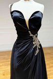 Rhinestone One Shoulder A Line Prom Dress with Slit HZ1024