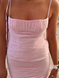 Mermaid Spaghetti Straps Floor Length Sleeveless Pink Prom Dress HZ1024