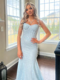 Spaghetti Straps Long Mermaid Sequins Party Prom Dress HZ1024