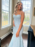 Spaghetti Straps Long Mermaid Sequins Party Prom Dress HZ1024