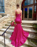 Spaghetti Straps Long Mermaid Sequins Party Prom Dress HZ1024