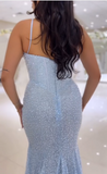 Spaghetti Straps Long Mermaid Sequins Party Prom Dress HZ1024