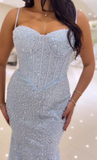 Spaghetti Straps Long Mermaid Sequins Party Prom Dress HZ1024