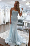 Spaghetti Straps Long Mermaid Sequins Party Prom Dress HZ1024