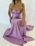 Lilac Dresses Gowns Evening Dresses Spaghetti Straps Long Prom Dress Satin Formal Party Dress HZ1024