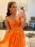A line Strapless Tulle Lace Long Prom Dres Applique Formal Dress HZ1024