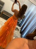 A line Strapless Tulle Lace Long Prom Dres Applique Formal Dress HZ1024