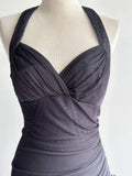 Gradient Dark Gray Halter Neck Ruffle Sheath Prom Dress Birthday Dress HZ1024