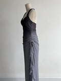Gradient Dark Gray Halter Neck Ruffle Sheath Prom Dress Birthday Dress HZ1024