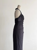 Gradient Dark Gray Halter Neck Ruffle Sheath Prom Dress Birthday Dress HZ1024