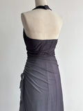 Gradient Dark Gray Halter Neck Ruffle Sheath Prom Dress Birthday Dress HZ1024