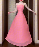 Pink A-Line Chiffon Spaghetti Strap Backless Long Prom Dress Party Dress HZ1024