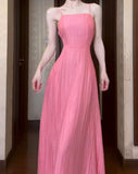 Pink A-Line Chiffon Spaghetti Strap Backless Long Prom Dress Party Dress HZ1024