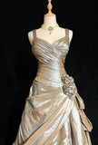 A-Line V-neck Satin Backless Long Prom Dress Formal Evening Dress Graduation Prom Dress HZ1024