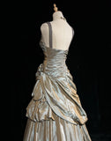 A-Line V-neck Satin Backless Long Prom Dress Formal Evening Dress Graduation Prom Dress HZ1024