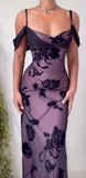 Purple Satin Bodycon Dress Black Tulle Spaghetti Strap Ball Dress Birthday Dress HZ1024