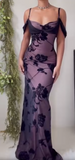 Purple Satin Bodycon Dress Black Tulle Spaghetti Strap Ball Dress Birthday Dress HZ1024
