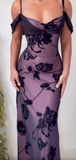 Purple Satin Bodycon Dress Black Tulle Spaghetti Strap Ball Dress Birthday Dress HZ1024