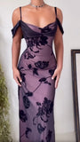 Purple Satin Bodycon Dress Black Tulle Spaghetti Strap Ball Dress Birthday Dress HZ1024