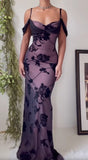 Purple Satin Bodycon Dress Black Tulle Spaghetti Strap Ball Dress Birthday Dress HZ1024