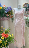 Pink Ruffled Bodycon Dress Chiffon V-Neck Ball Dress Birthday Dress HZ1024