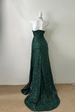Dark Green Sweetheart Neck Mermaid Long Prom Dress Sequin Strapless Formal Evening Dress HZ1024