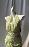 Light Green V-neck Chiffon Beaded Sequins Floor-length Prom Dress Beautiful Birthday Evening Dress HZ1024