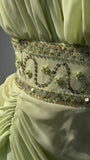 Light Green V-neck Chiffon Beaded Sequins Floor-length Prom Dress Beautiful Birthday Evening Dress HZ1024