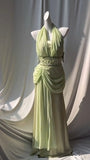 Light Green V-neck Chiffon Beaded Sequins Floor-length Prom Dress Beautiful Birthday Evening Dress HZ1024