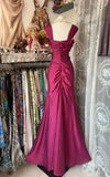 Dark Pink Mermaid Pleated Satin Irregular Neckline Ball Dress Birthday Dress HZ1024
