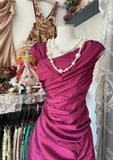 Dark Pink Mermaid Pleated Satin Irregular Neckline Ball Dress Birthday Dress HZ1024