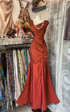 Dark Pink Mermaid Pleated Satin Irregular Neckline Ball Dress Birthday Dress HZ1024