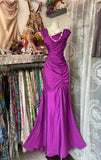 Dark Pink Mermaid Pleated Satin Irregular Neckline Ball Dress Birthday Dress HZ1024