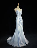 Spaghetti Strap Mermaid Glitter Satin Long Prom Backless Applique Evening Gown Simple Wedding Dress HZ1024