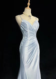 Spaghetti Strap Mermaid Glitter Satin Long Prom Backless Applique Evening Gown Simple Wedding Dress HZ1024