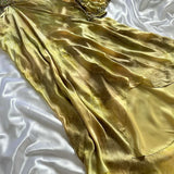 Gold Spaghetti Strap Silk Sheath Prom Dresses Beaded Evening Gowns with Scarf HZ1024