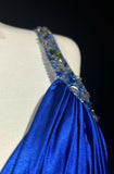 Backless Beaded Satin Sheath Royal Blue Long Prom Dress Formal Evening Gown HZ1024
