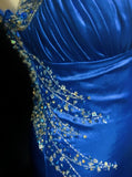 Backless Beaded Satin Sheath Royal Blue Long Prom Dress Formal Evening Gown HZ1024