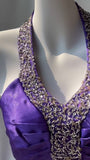 Purple Halter Satin Sheath Beaded Sequins Backless Prom Dress Temperament Evening Dress HZ1024