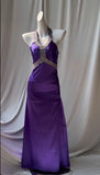 Purple Halter Satin Sheath Beaded Sequins Backless Prom Dress Temperament Evening Dress HZ1024