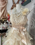Light Yellow A-Line Spaghetti Straps Tulle Layered Prom Dress Beaded Sequin Birthday Dress HZ1024