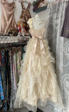 Light Yellow A-Line Spaghetti Straps Tulle Layered Prom Dress Beaded Sequin Birthday Dress HZ1024