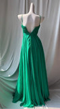 Green Spaghetti Strap Chiffon A-Line Sequin Rhinestone Prom Dress Beautiful Bridal Dress HZ1024
