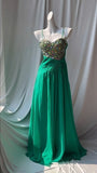Green Spaghetti Strap Chiffon A-Line Sequin Rhinestone Prom Dress Beautiful Bridal Dress HZ1024